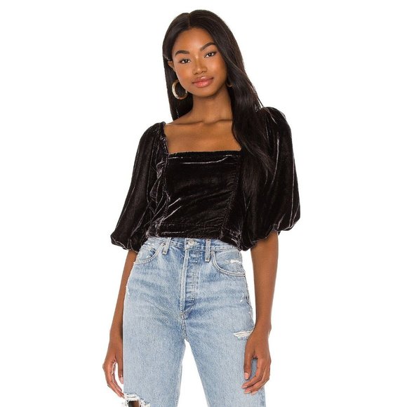 FREE PEOPLE Marie Velvet Open Back Crop Top Black - Medium NWT - Picture 3 of 8